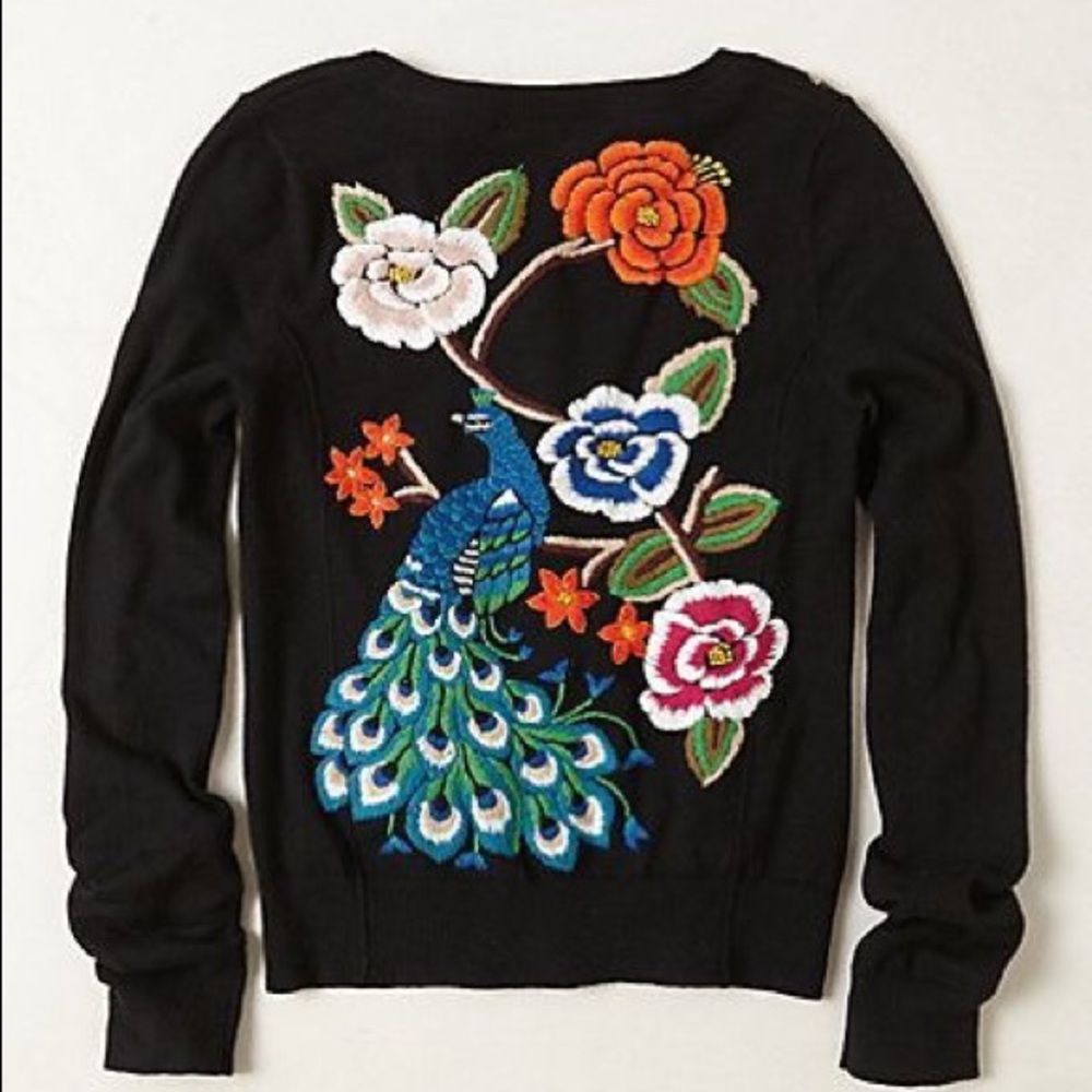 Anthropologie embroidered peacock cardigan